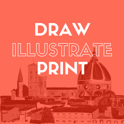 Link to Drawings, Illustrations, and Print Making Art -- with image of drawing behind the words